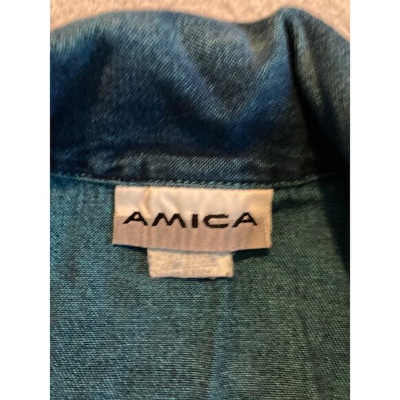 Vintage Amica Denim Button Top Large Floral Embroidery Long Sleeve Retro Western - Picture 11 of 16